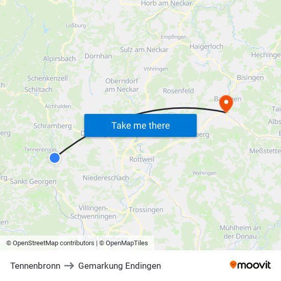 Tennenbronn to Gemarkung Endingen map