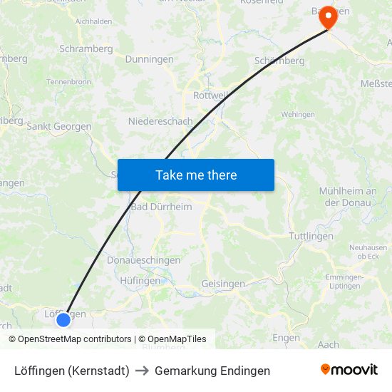 Löffingen (Kernstadt) to Gemarkung Endingen map
