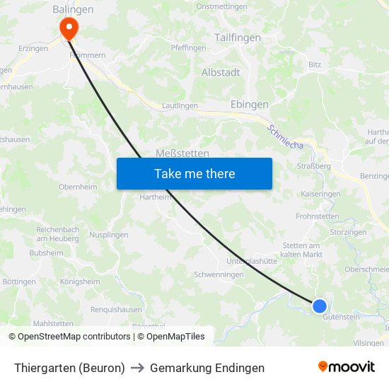 Thiergarten (Beuron) to Gemarkung Endingen map