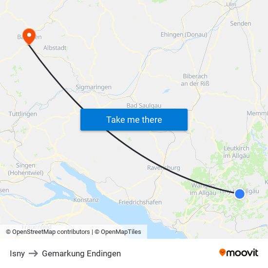 Isny to Gemarkung Endingen map