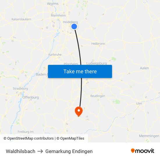 Waldhilsbach to Gemarkung Endingen map