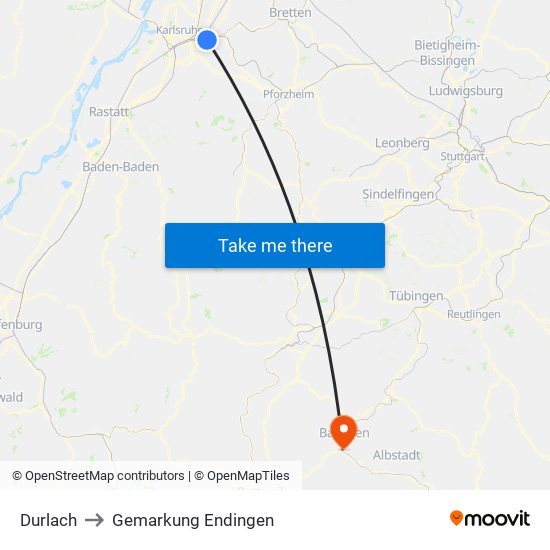 Durlach to Gemarkung Endingen map