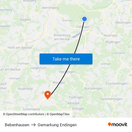 Bebenhausen to Gemarkung Endingen map
