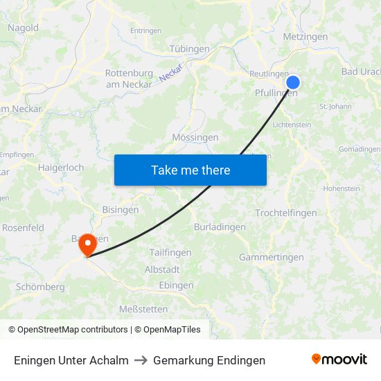 Eningen Unter Achalm to Gemarkung Endingen map