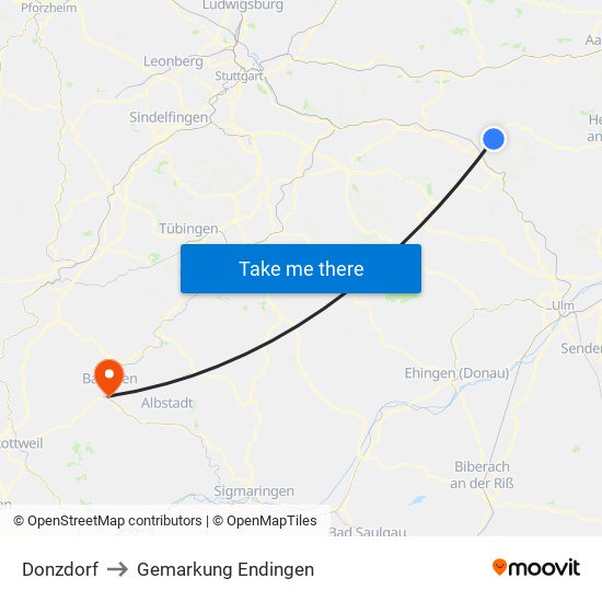 Donzdorf to Gemarkung Endingen map