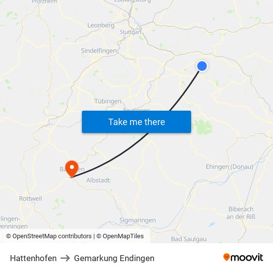 Hattenhofen to Gemarkung Endingen map
