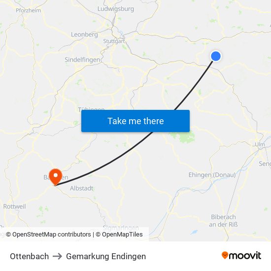 Ottenbach to Gemarkung Endingen map