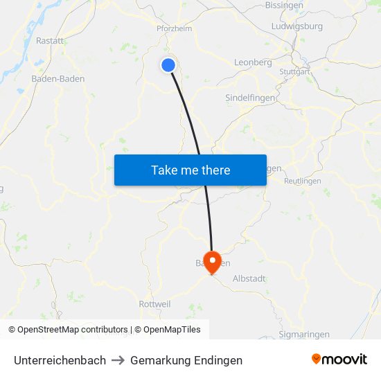 Unterreichenbach to Gemarkung Endingen map