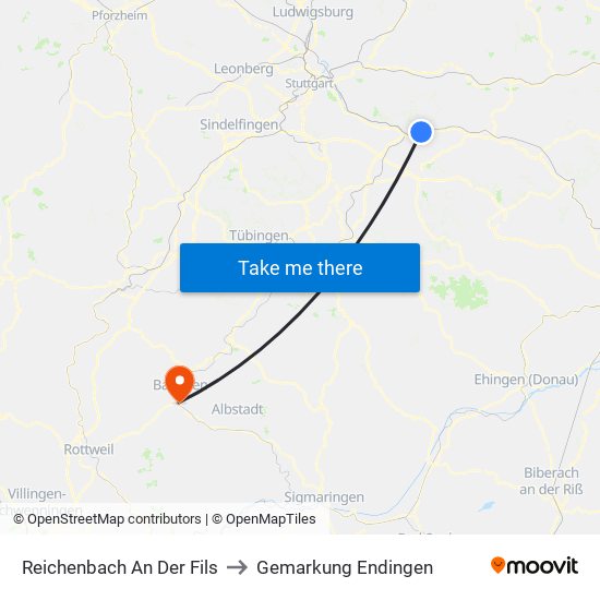Reichenbach An Der Fils to Gemarkung Endingen map