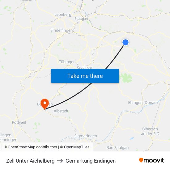 Zell Unter Aichelberg to Gemarkung Endingen map