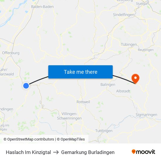 Haslach Im Kinzigtal to Gemarkung Burladingen map