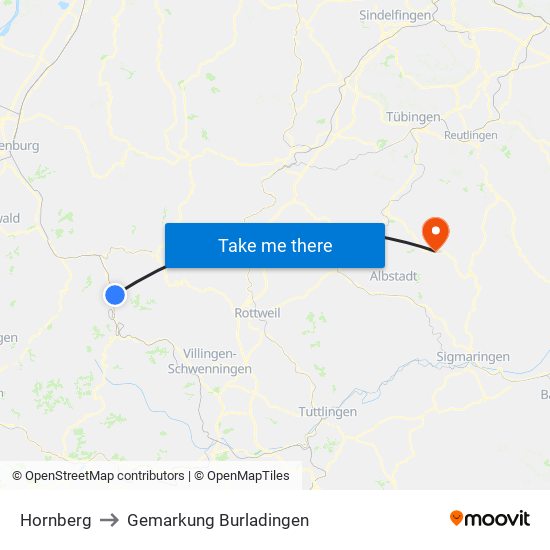 Hornberg to Gemarkung Burladingen map