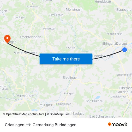 Griesingen to Gemarkung Burladingen map