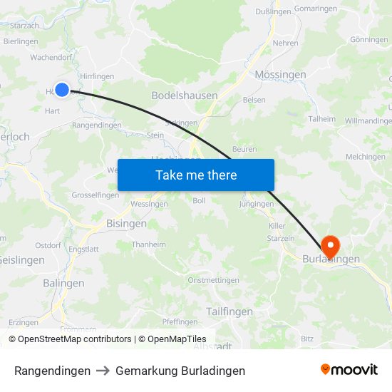 Rangendingen to Gemarkung Burladingen map