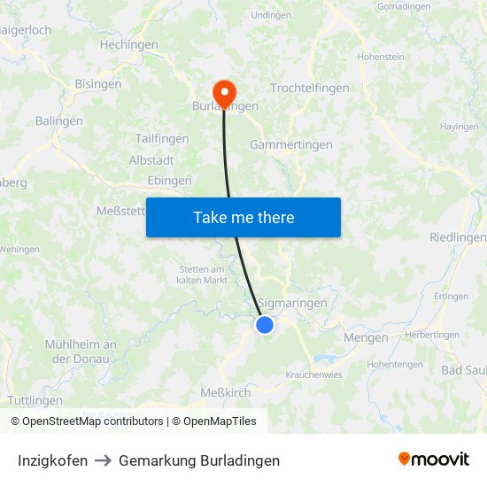 Inzigkofen to Gemarkung Burladingen map