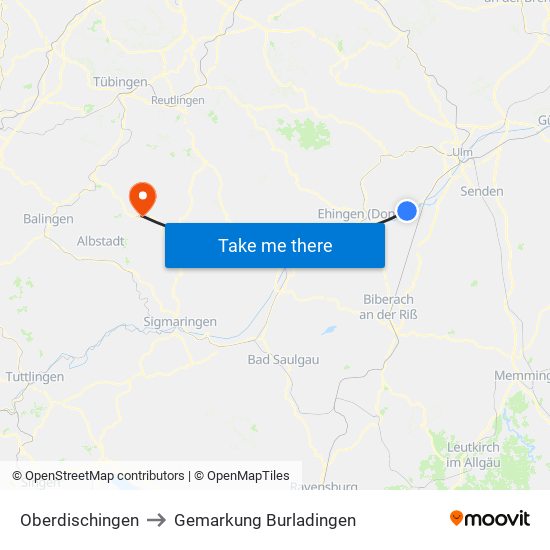 Oberdischingen to Gemarkung Burladingen map