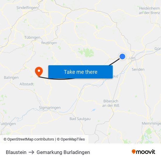 Blaustein to Gemarkung Burladingen map