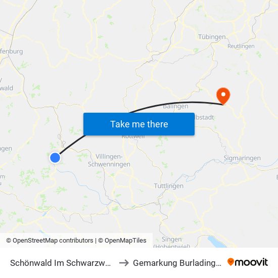 Schönwald Im Schwarzwald to Gemarkung Burladingen map