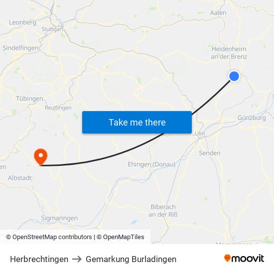 Herbrechtingen to Gemarkung Burladingen map