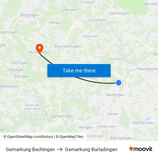 Gemarkung Bechingen to Gemarkung Burladingen map