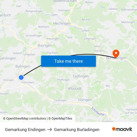 Gemarkung Endingen to Gemarkung Burladingen map