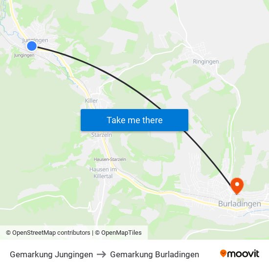 Gemarkung Jungingen to Gemarkung Burladingen map