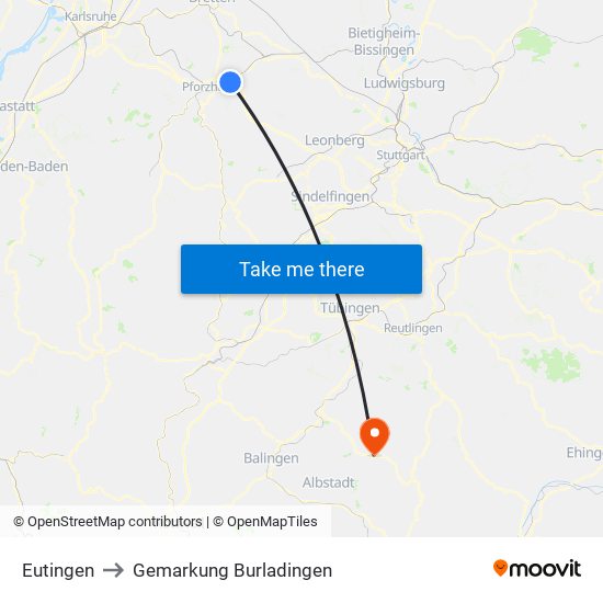 Eutingen to Gemarkung Burladingen map