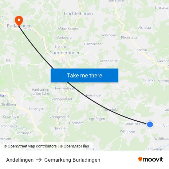 Andelfingen to Gemarkung Burladingen map