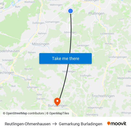 Reutlingen-Ohmenhausen to Gemarkung Burladingen map