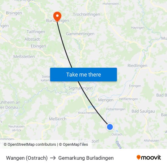 Wangen (Ostrach) to Gemarkung Burladingen map