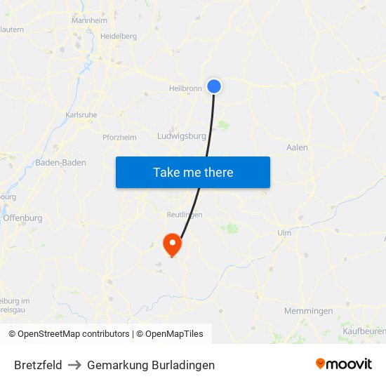 Bretzfeld to Gemarkung Burladingen map