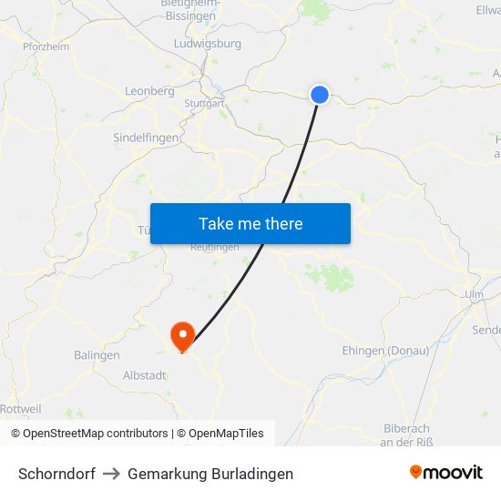 Schorndorf to Gemarkung Burladingen map