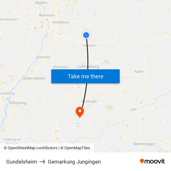 Gundelsheim to Gemarkung Jungingen map