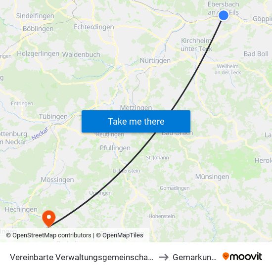 Vereinbarte Verwaltungsgemeinschaft Der Stadt Ebersbach An Der Fils to Gemarkung Jungingen map