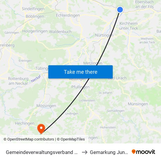 Gemeindeverwaltungsverband Plochingen to Gemarkung Jungingen map