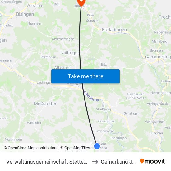Verwaltungsgemeinschaft Stetten am Kalten Markt to Gemarkung Jungingen map