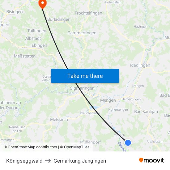 Königseggwald to Gemarkung Jungingen map