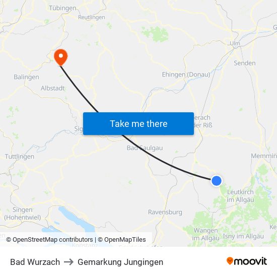 Bad Wurzach to Gemarkung Jungingen map