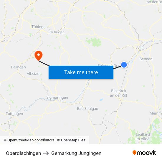Oberdischingen to Gemarkung Jungingen map