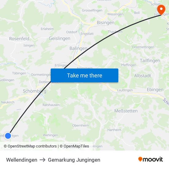 Wellendingen to Gemarkung Jungingen map