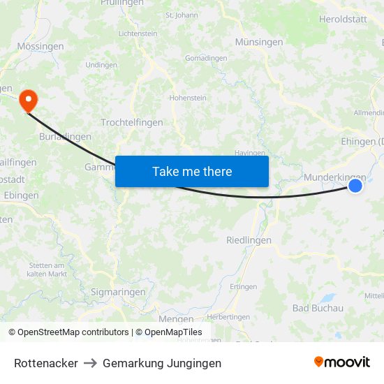 Rottenacker to Gemarkung Jungingen map