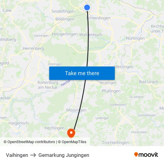 Vaihingen to Gemarkung Jungingen map