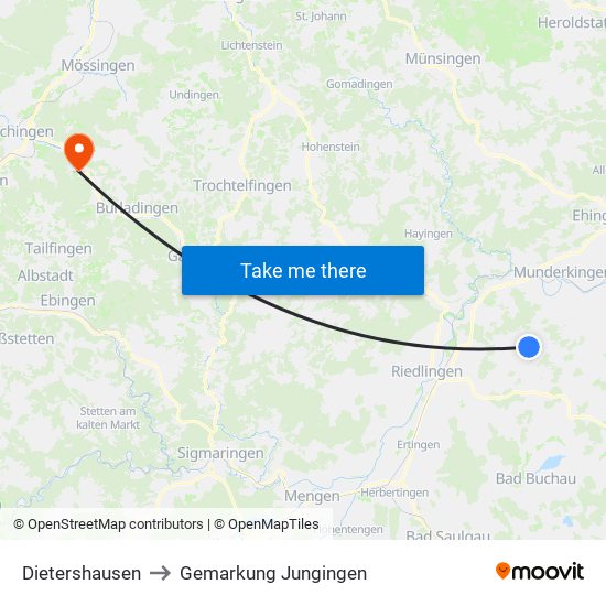 Dietershausen to Gemarkung Jungingen map