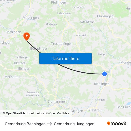 Gemarkung Bechingen to Gemarkung Jungingen map