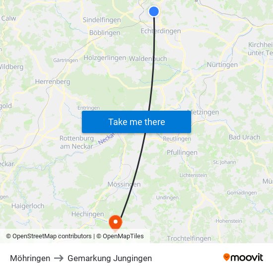 Möhringen to Gemarkung Jungingen map