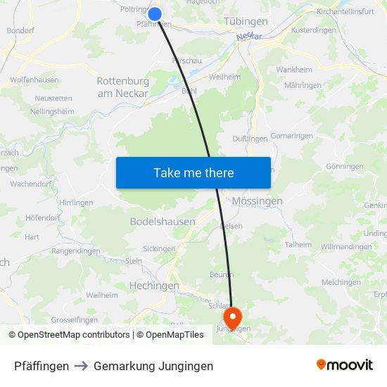 Pfäffingen to Gemarkung Jungingen map