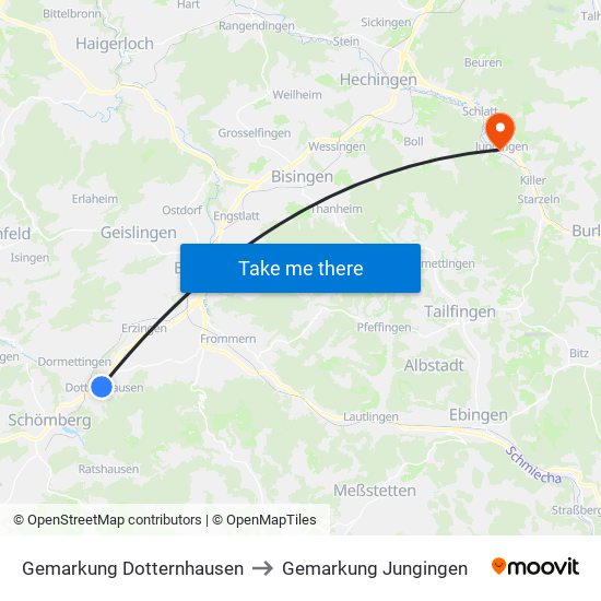 Gemarkung Dotternhausen to Gemarkung Jungingen map