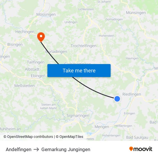 Andelfingen to Gemarkung Jungingen map