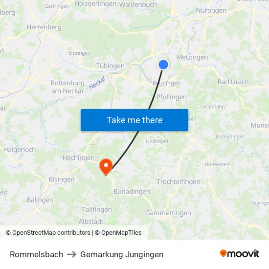 Rommelsbach to Gemarkung Jungingen map