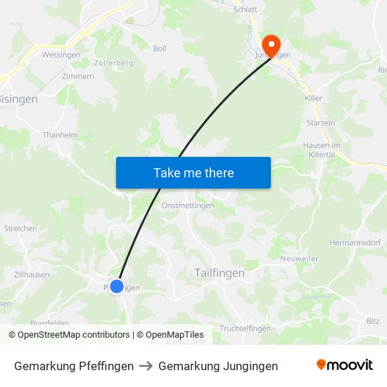 Gemarkung Pfeffingen to Gemarkung Jungingen map